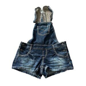 Junior's/Women's Bongo Denim Blue Jean Shorts Overalls Y2K Size 7 Adjustable